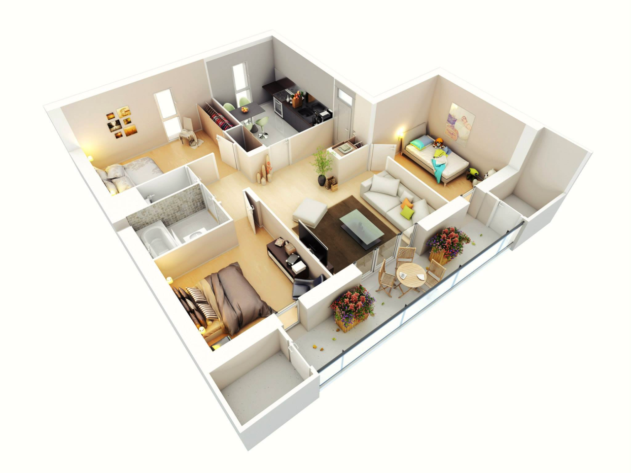 25 More 3 Bedroom 3D Floor Plans Architecture & Design House floor