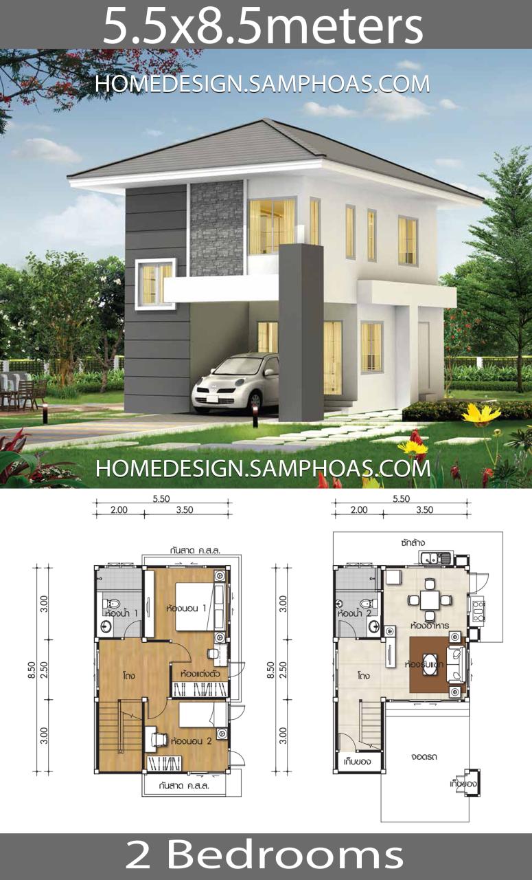 Small house plans 5.5x8.5m with 2 bedrooms Home Ideas