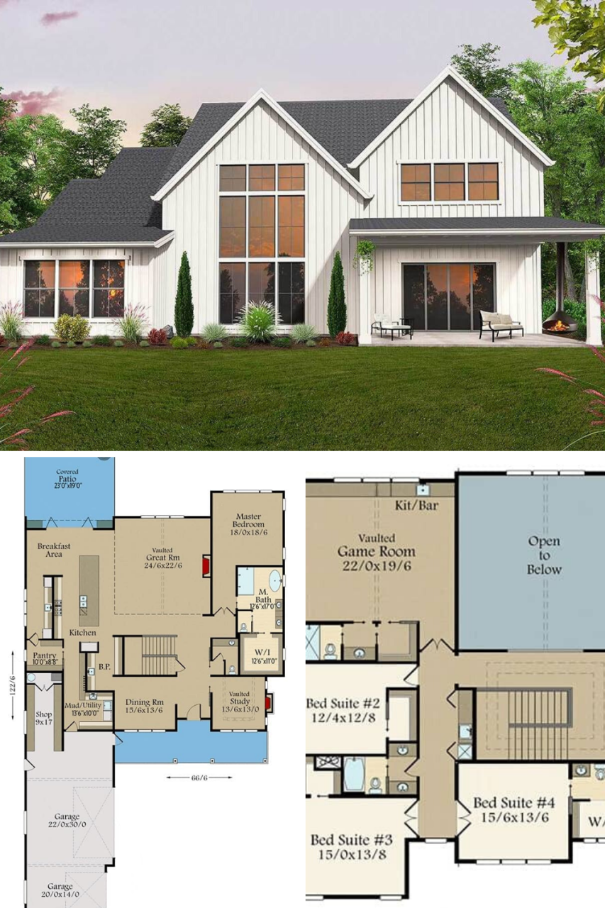 4Bedroom TwoStory Luxury Modern Farmhouse (Floor Plan) Modern