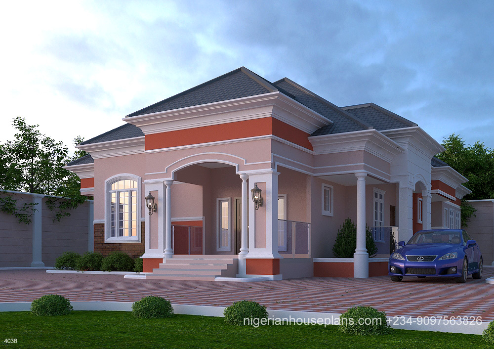 Four Bedroom Bungalow Design In Nigeria Garage and Bedroom Image