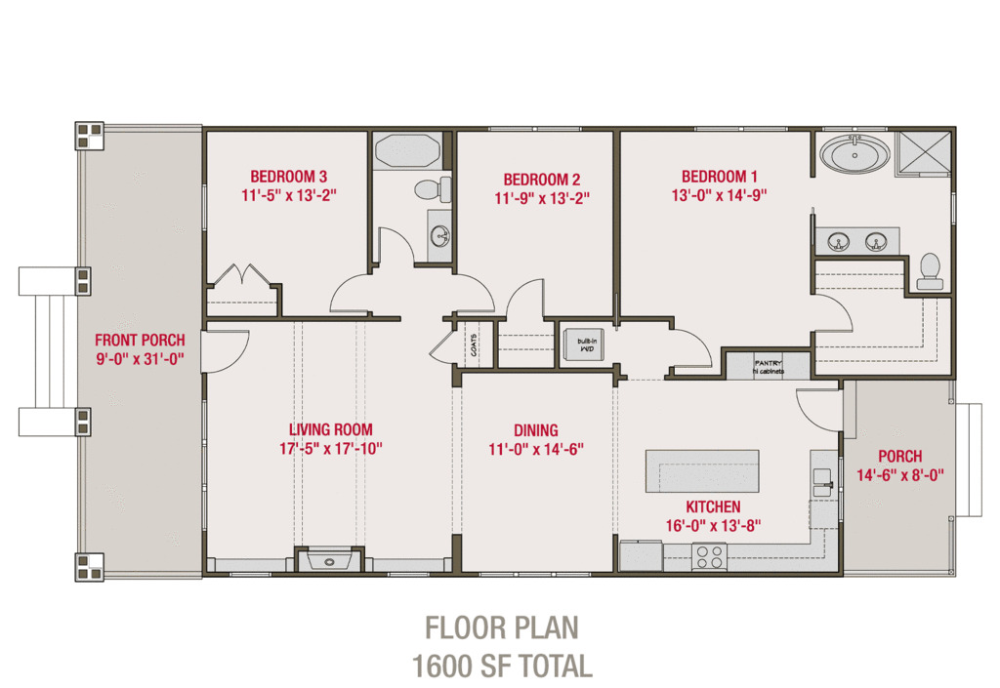 Bungalow Style House Plan 3 Beds 2 Baths 1600 Sq/Ft Plan 46167