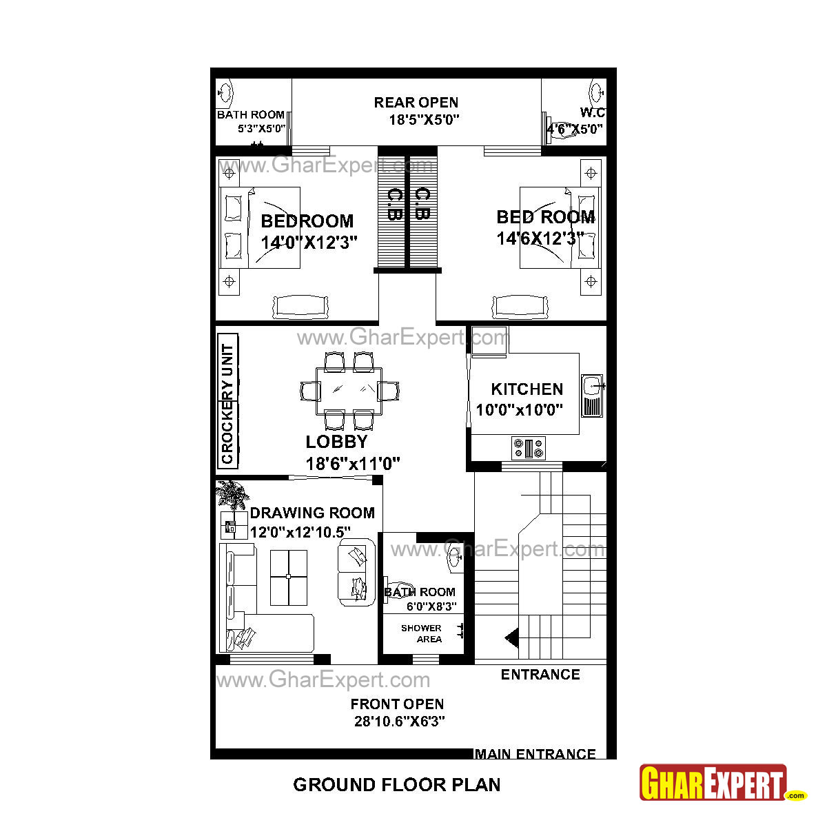 House Plan for 30 Feet by 51 Feet plot (Plot Size 170 Square Yards