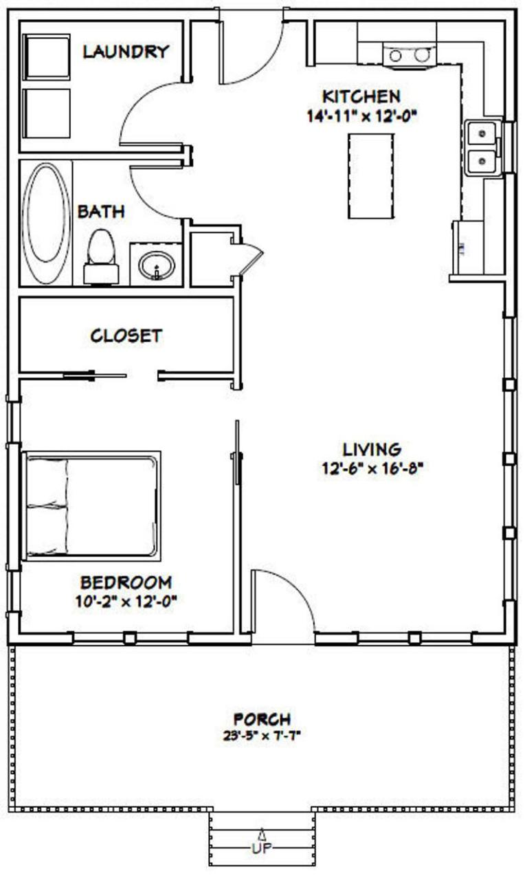 24x30 House 1Bedroom 1Bath 720 sq ft PDF Floor Plan