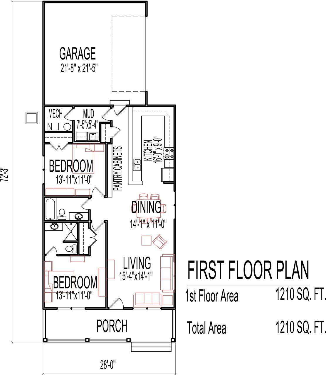 Small Low Cost Economical 2 Bedroom 2 Bath 1200 Sq Ft Single Story