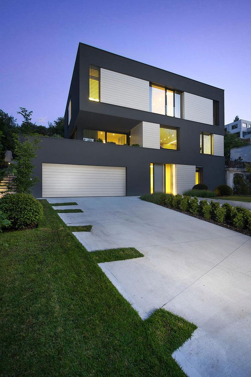 Architecture and interior design of the threestory building in modern