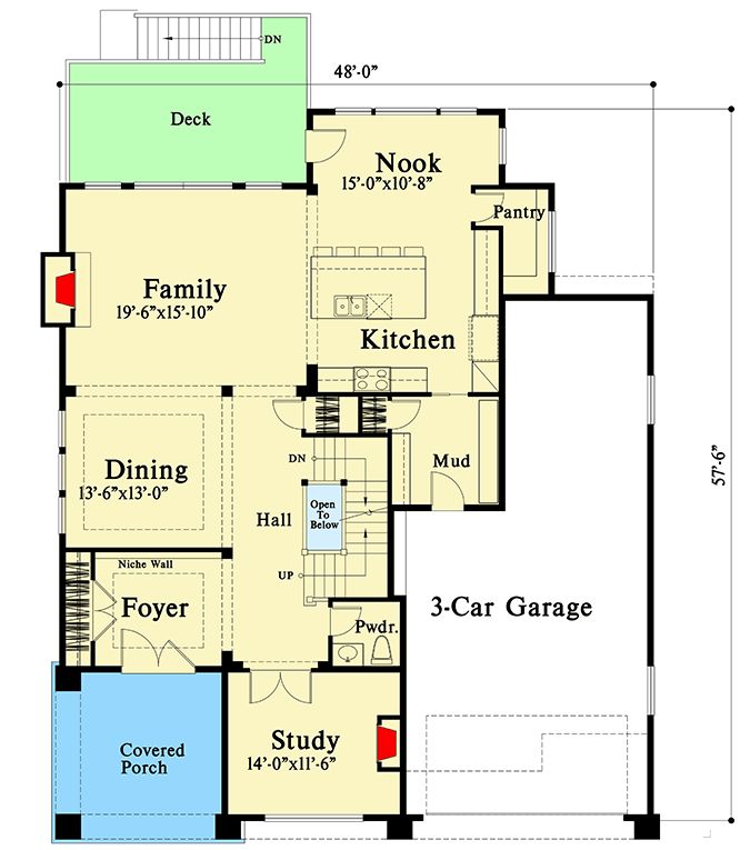 New American Bungalow House Plan with 2Story Family Room 785010KPH