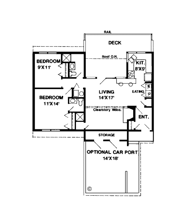 House Plan 94300 Contemporary Style with 950 Sq Ft, 2 Bed, 2 Bath