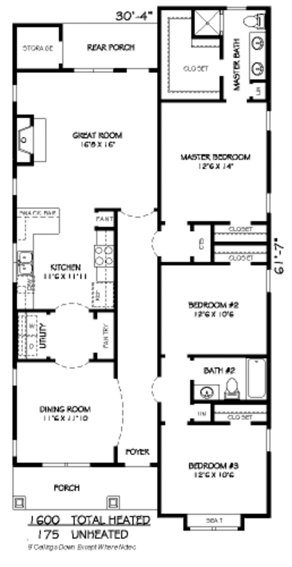 Traditional Style House Plan 3 Beds 2 Baths 1600 Sq/Ft Plan 424197