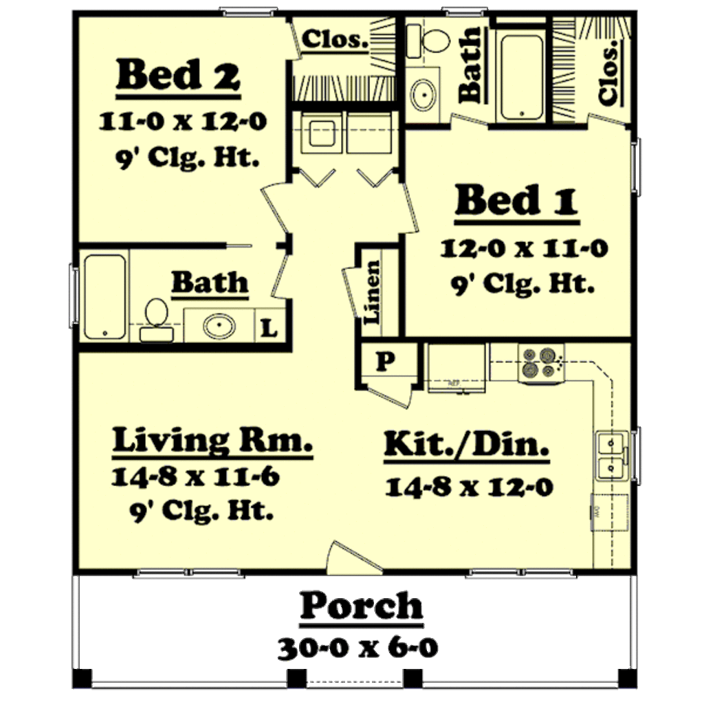 Farmhouse Style House Plan 2 Beds 2 Baths 900 Sq/Ft Plan 4304