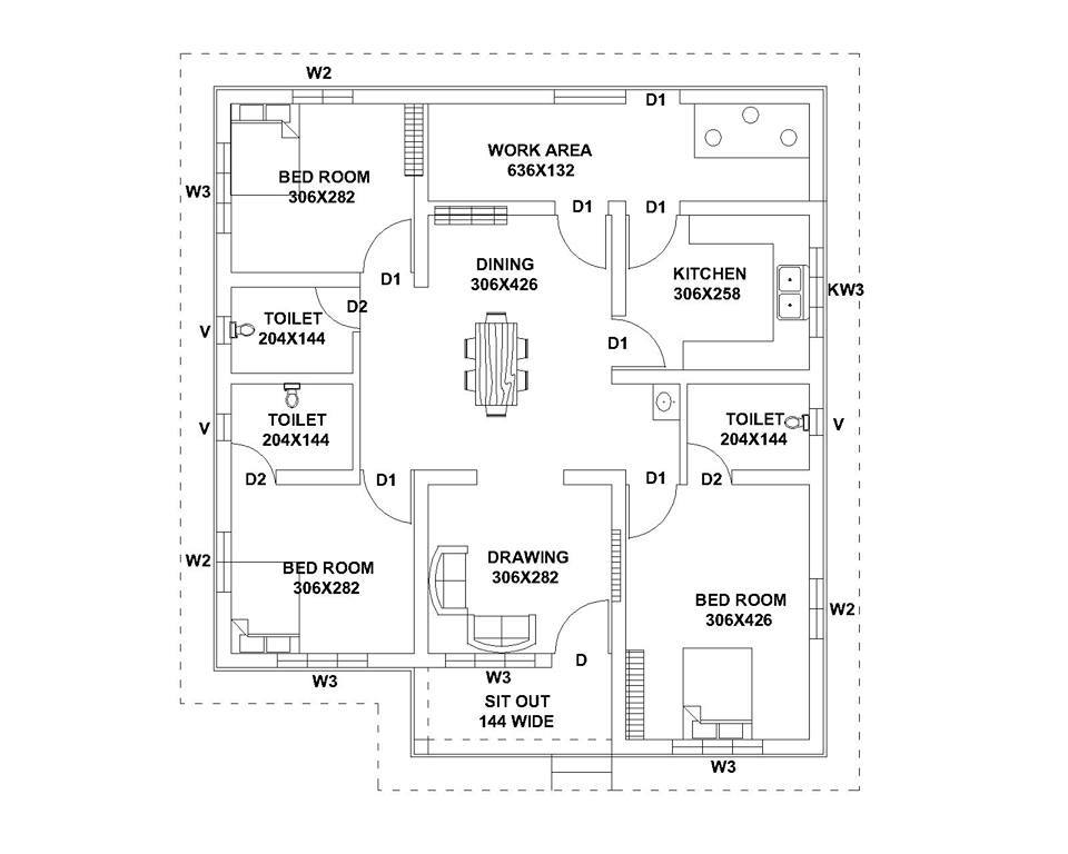1187 Square Feet 3 Bedroom Low Cost Kerala Style Home Design and Plan