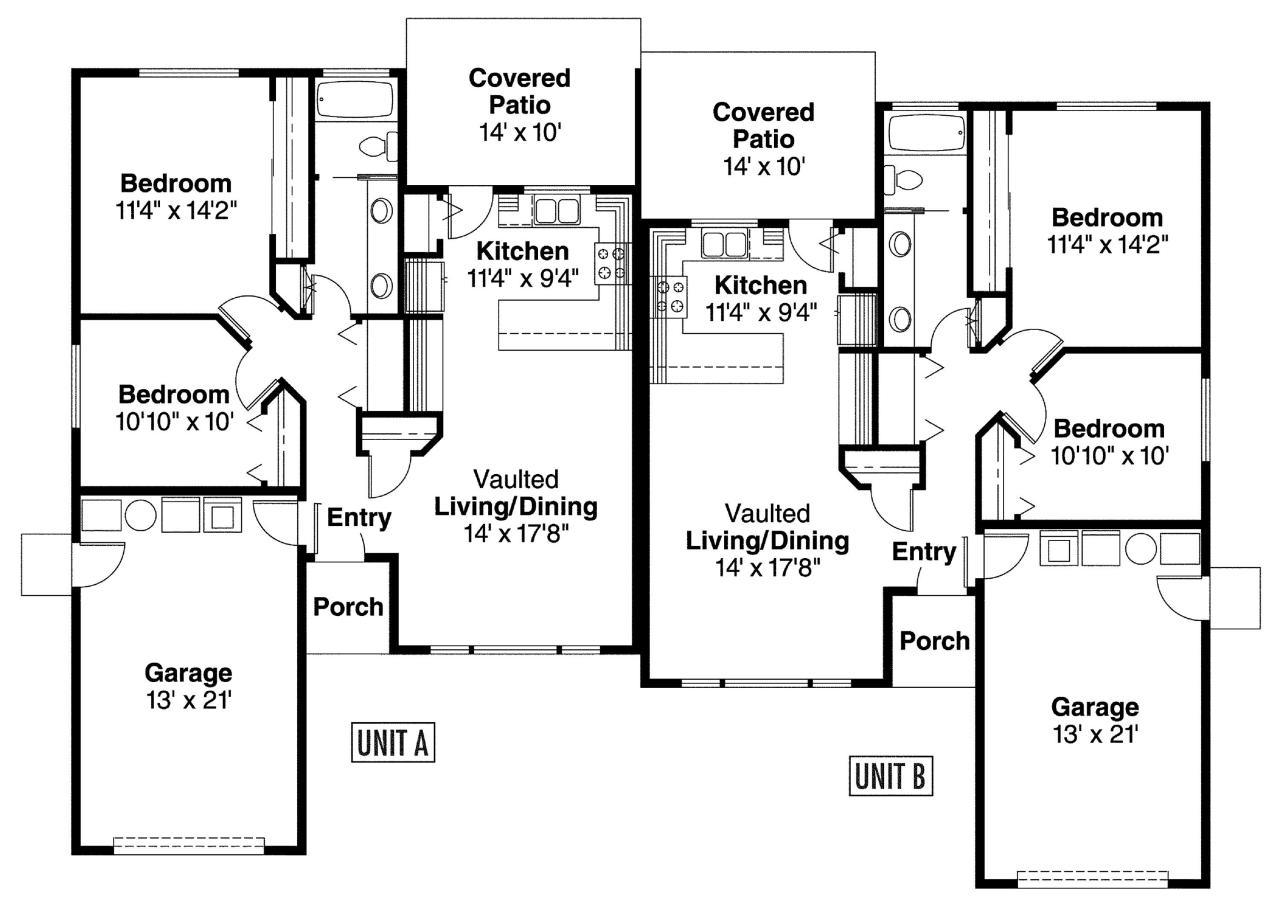 House Plan 03500492 934 Square Feet, 2 Bedrooms, 1 Bathroom Duplex