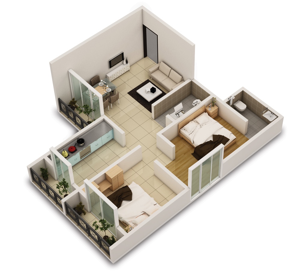 25 Two Bedroom House/Apartment Floor Plans