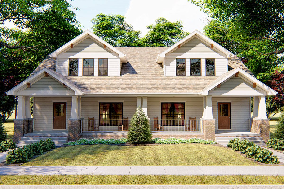 Plan 62733DJ Country Craftsman Duplex Plan with 2Bed Units