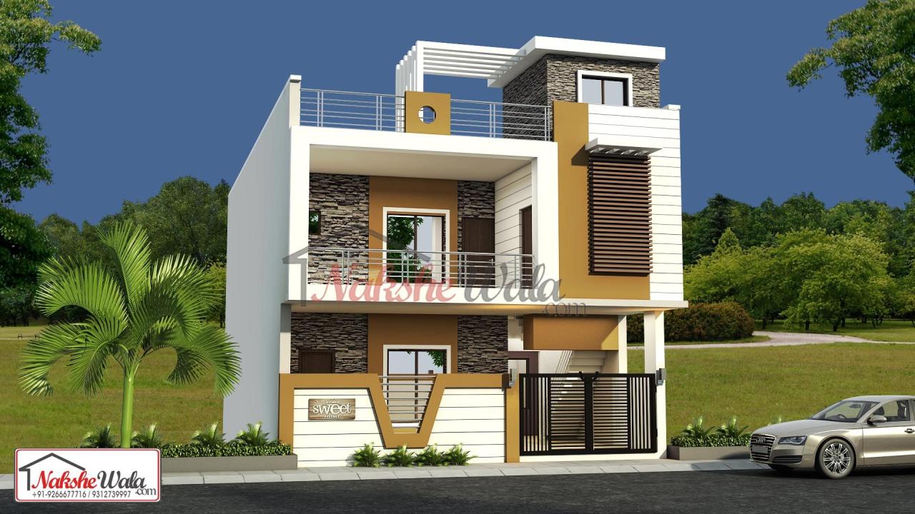 Double Storey House 3d Front Elevation Double storey house, Duplex