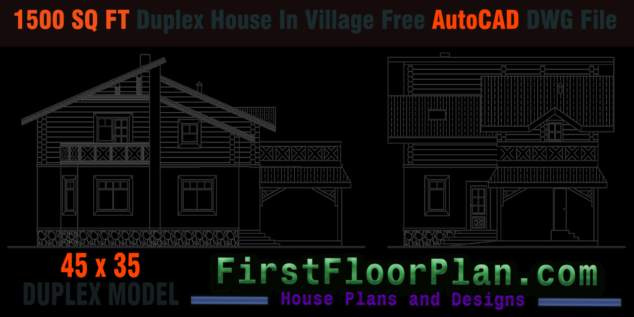 Duplex House Designs in Village 1500 Sq Ft Draw in AutoCAD First