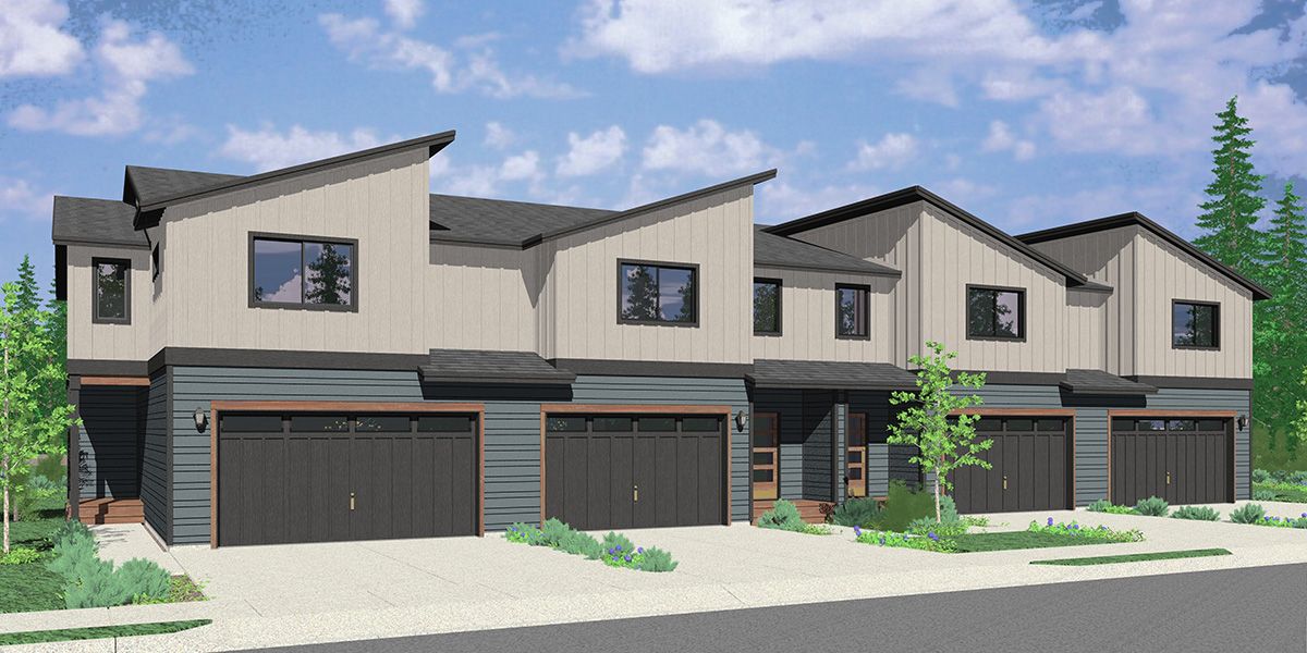 Modern 2 Story Town House Plan With 4 Two Car Garages Town house