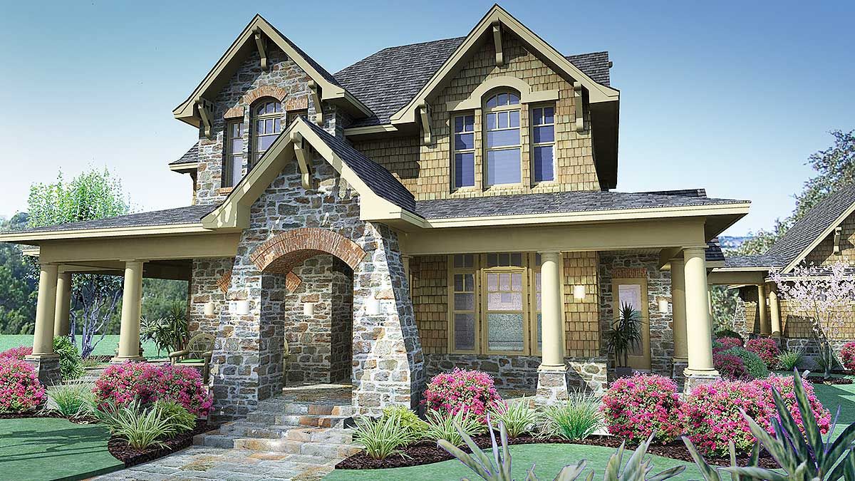 Plan 16808WG Cedar & Stone Cottage with Detached Garage Stone