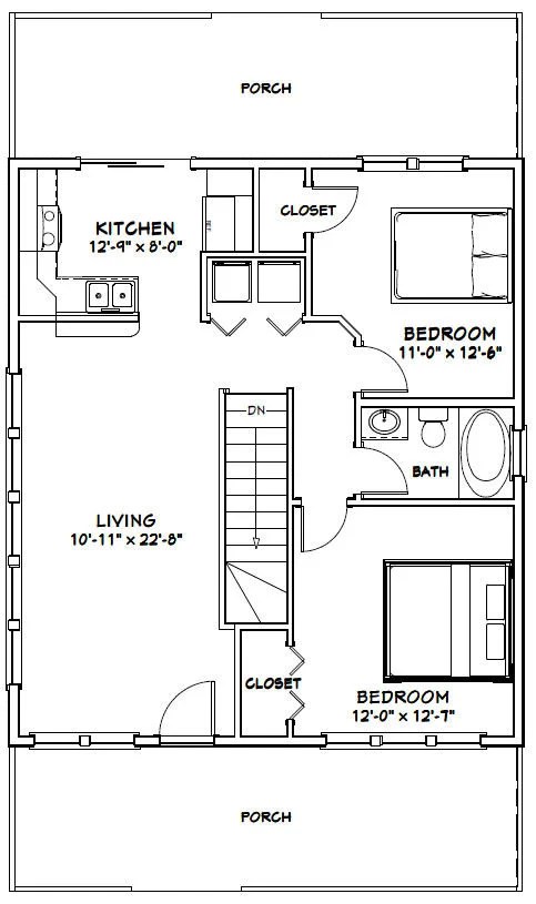 28x32 House 2bedroom 1bath 848 Sq Ft PDF Floor Plan Etsy