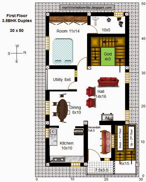 My Little Indian Villa 43R36 3.5BHK Duplex in 30x50 (East facing