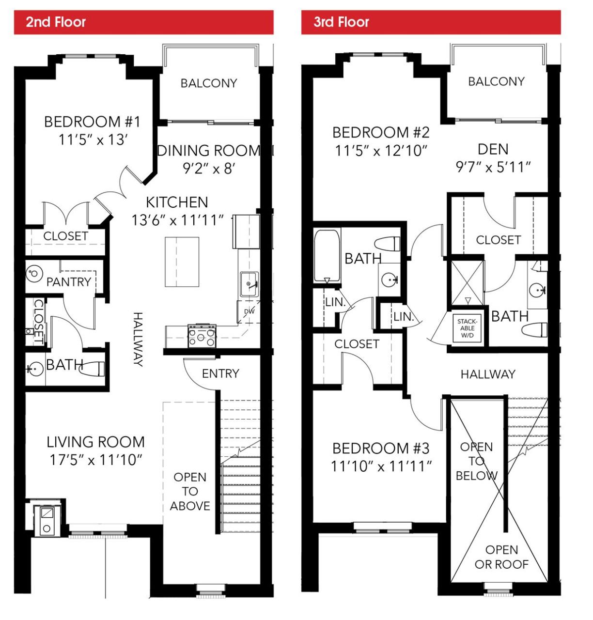 Oakbourne Floor Plan 3 bedroom, 2story LEED certified townhouse