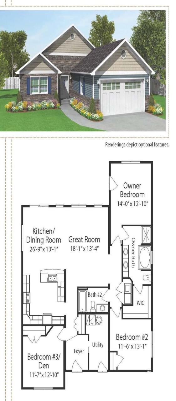 Suburban ranch signature style home, 1770 square feet. This floor plan
