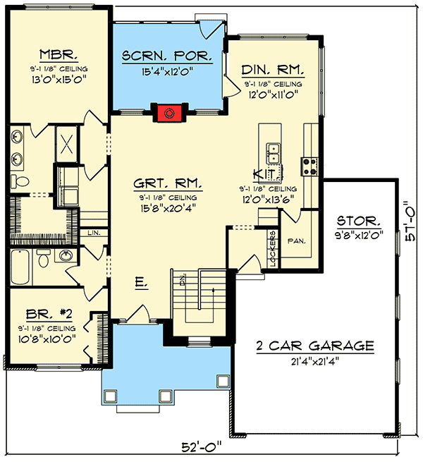 2 Bed Ranch with Open Concept Floor Plan 89981AH Architectural