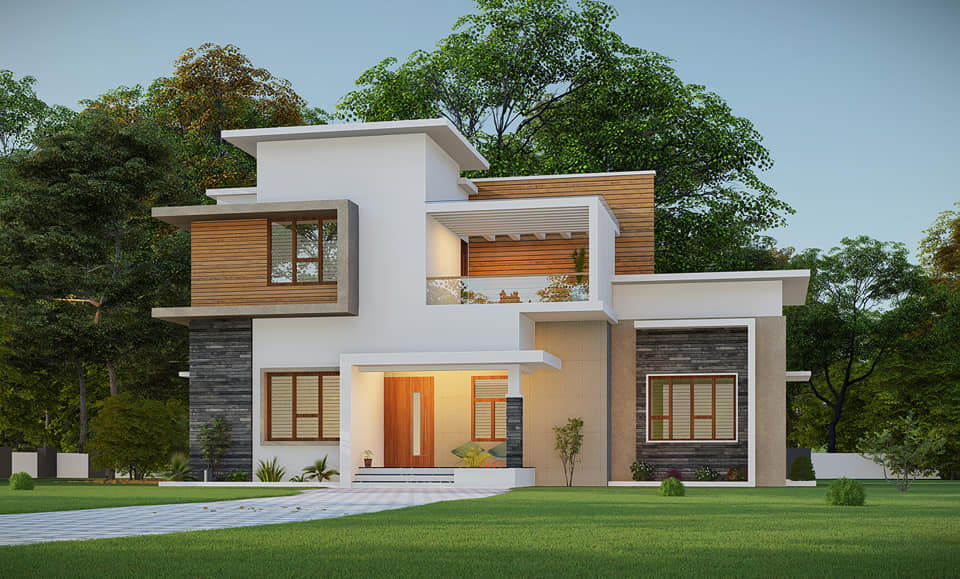 1400 Sq Ft 3BHK Contemporary Style Two Storey House and Plan Home