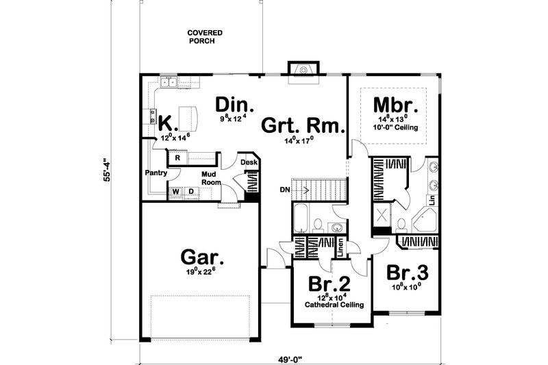 Traditional Style House Plan 3 Beds 2 Baths 1550 Sq/Ft Plan 455201