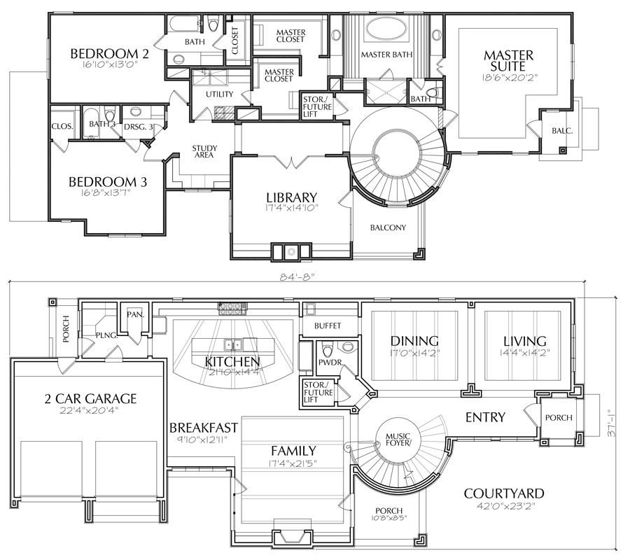 Best 2 Story House Plans, Two Story Home Blueprint Layout, Residential