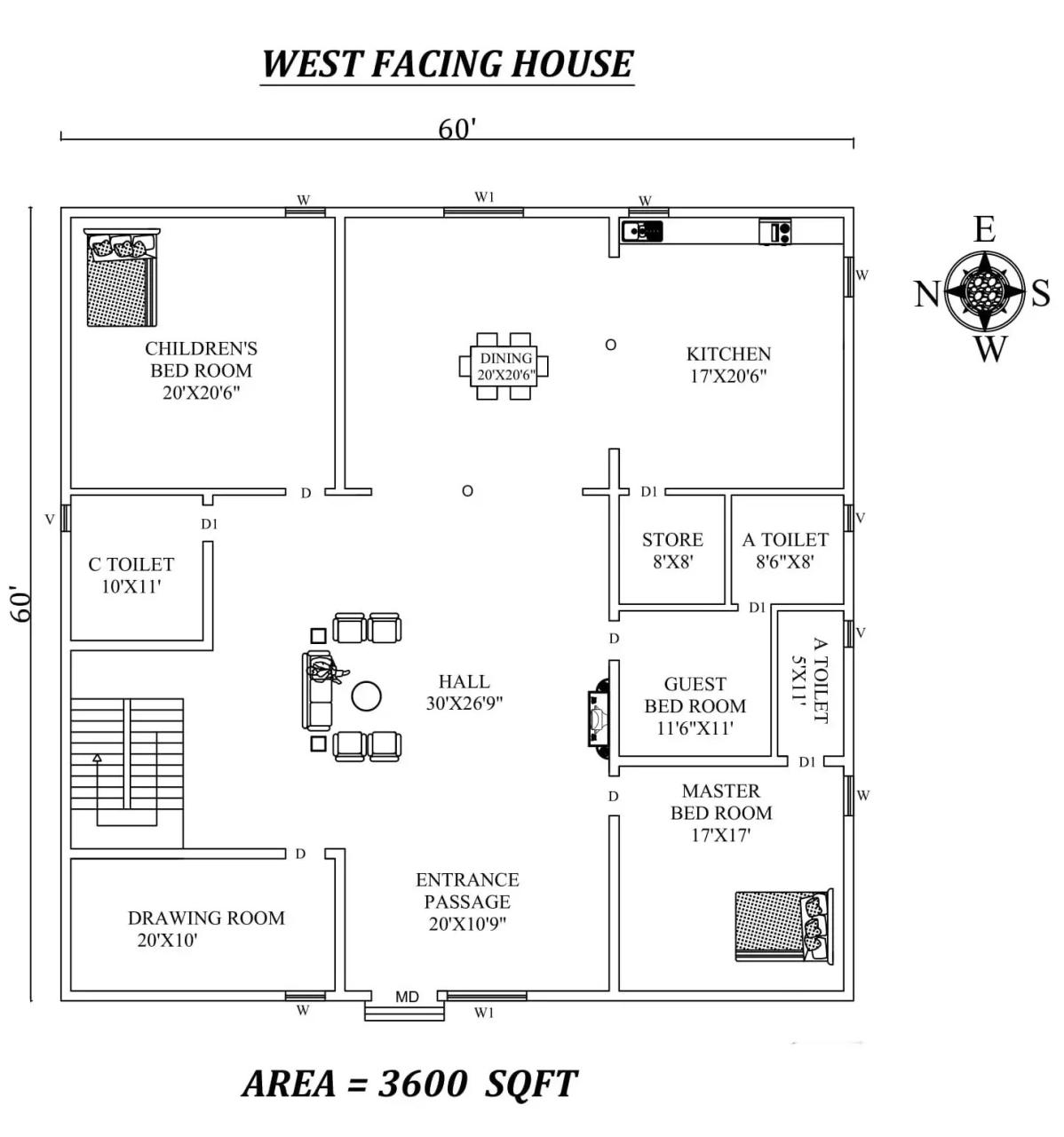 South Facing House Vastu Plan 20 X 60 massembo