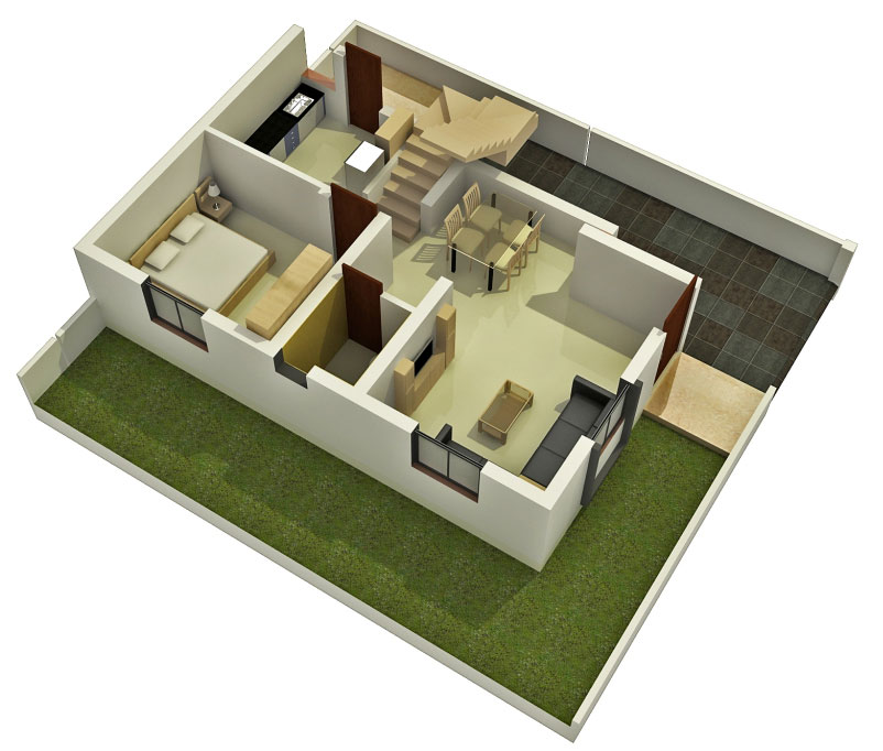 Best 24+ 3d Simple House Plan With Two Bedrooms And American Kitchen