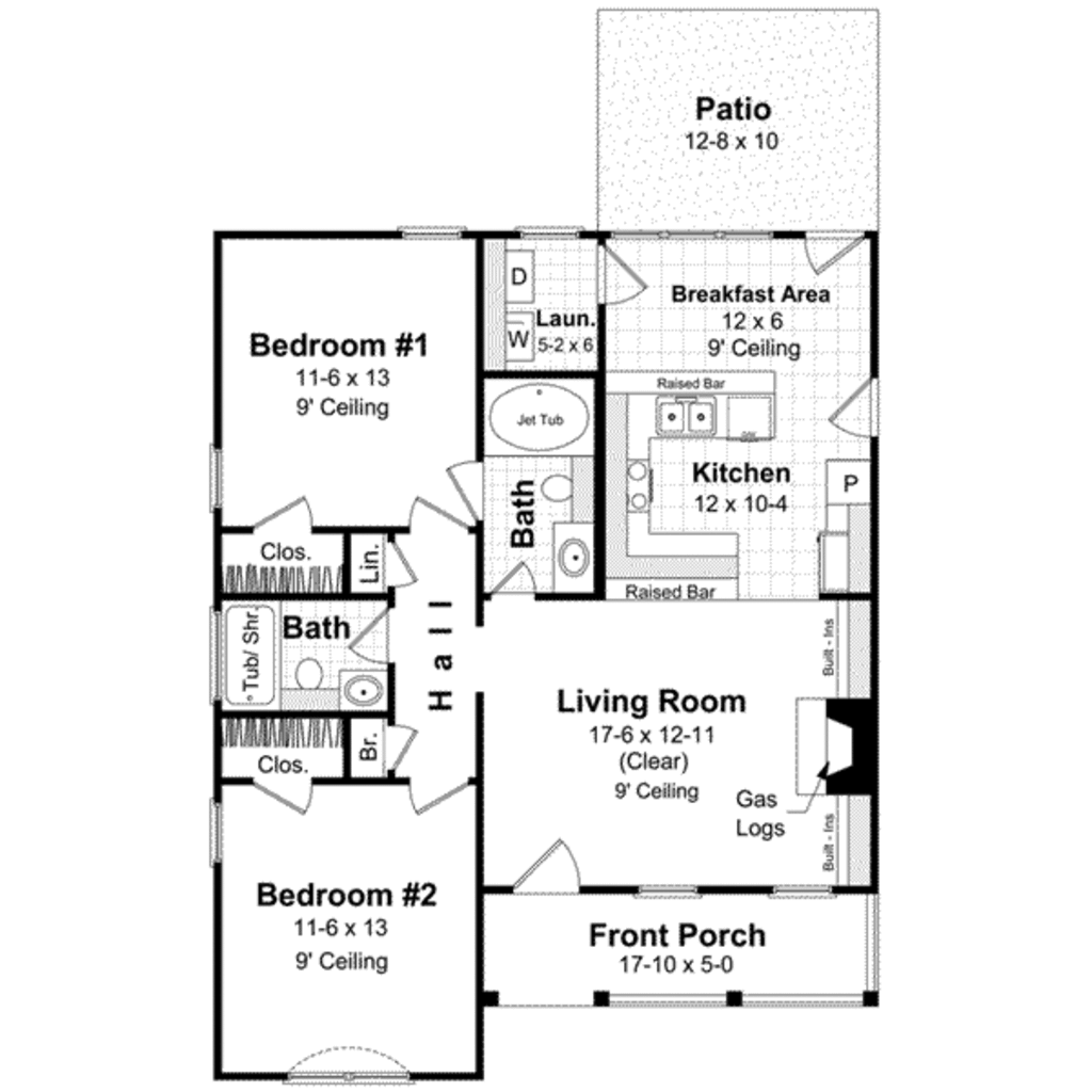 Cottage Style House Plan 2 Beds 2 Baths 1000 Sq/Ft Plan 21168