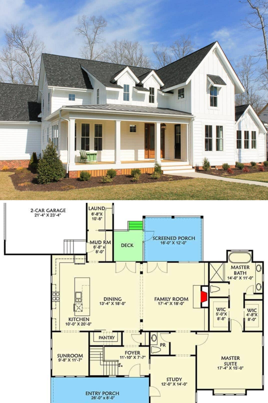 4Bedroom TwoStory Farmhouse with Open Floor Plan (Floor Plan
