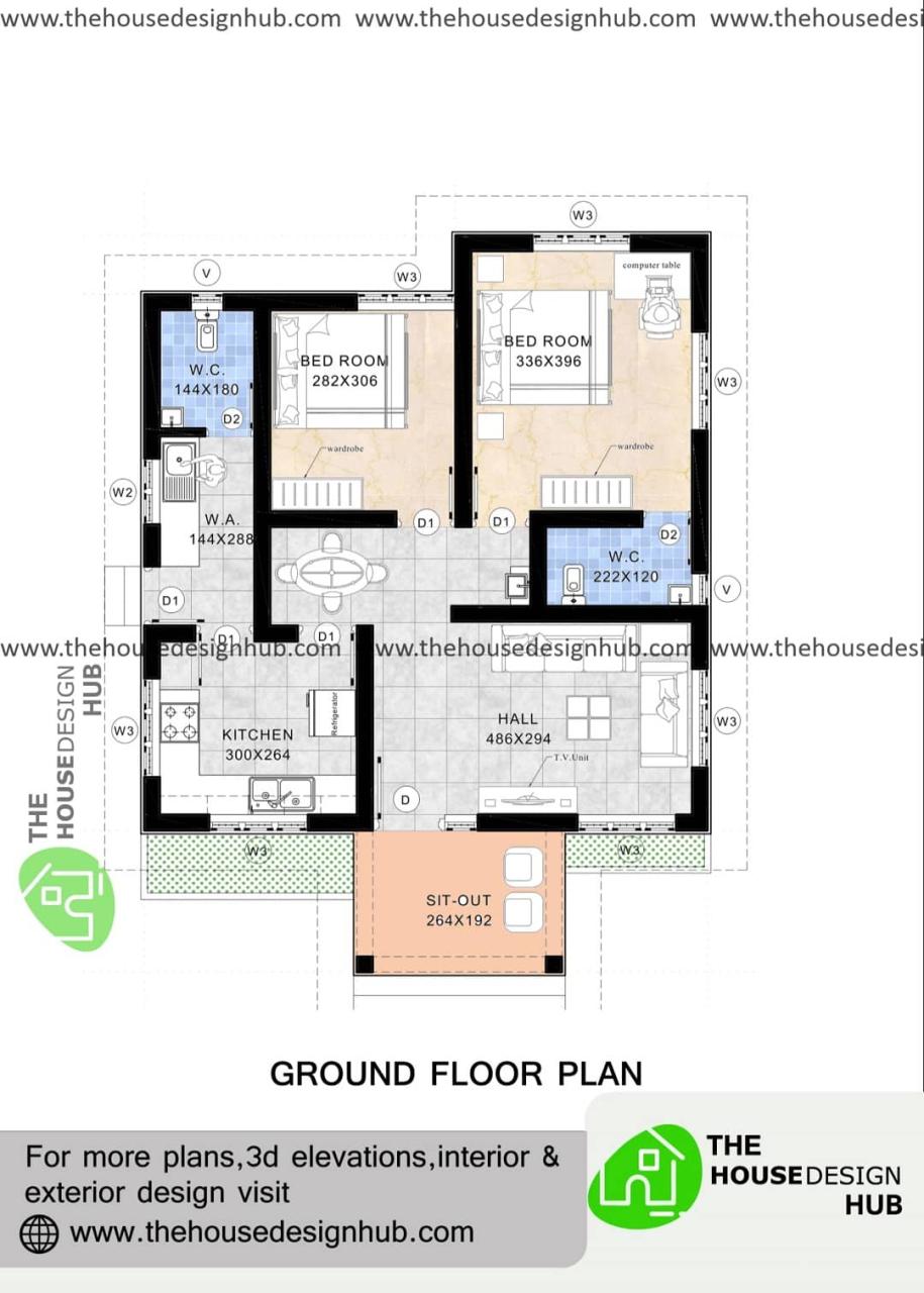 28 X 37 Ft 2BHK Ground Floor Plan In 900 Sq Ft The House Design Hub
