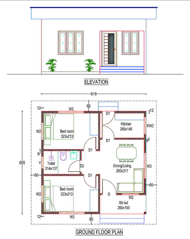 650 Square Feet 2 Bedroom Single Floor Low Budget Cute House and Plan