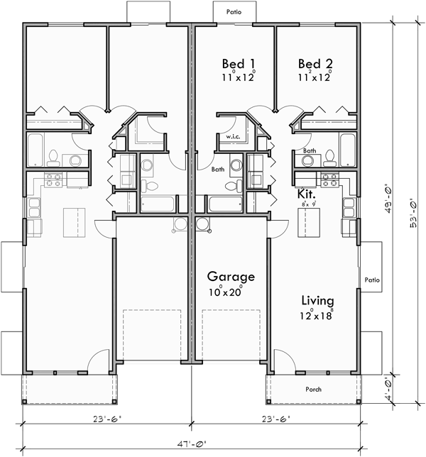 40+ 2 Bedroom 2 Bathroom Duplex House Plans, Popular Style!