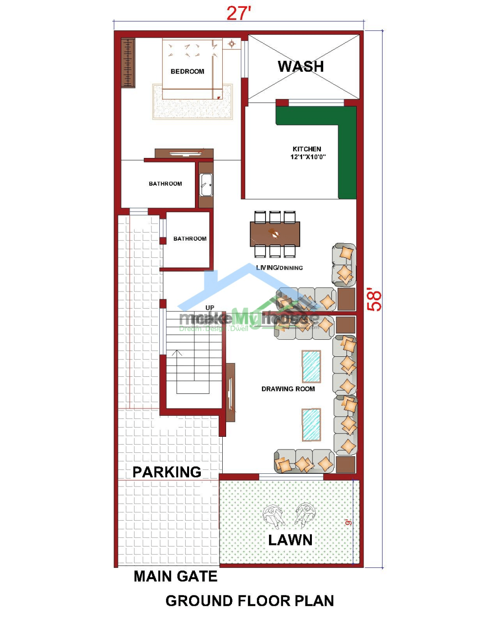 West Facing 30 * 60 House Plan With Garden 30x60 House Plan West