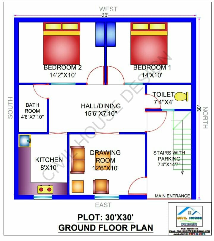 30x30 House Plan 900 Sq Ft Small House Plan Dk 3d Home Design