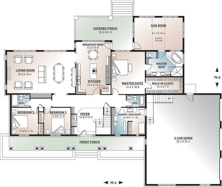 Bungalow House Plan with 5 Bedrooms and 4.5 Baths Plan 9561