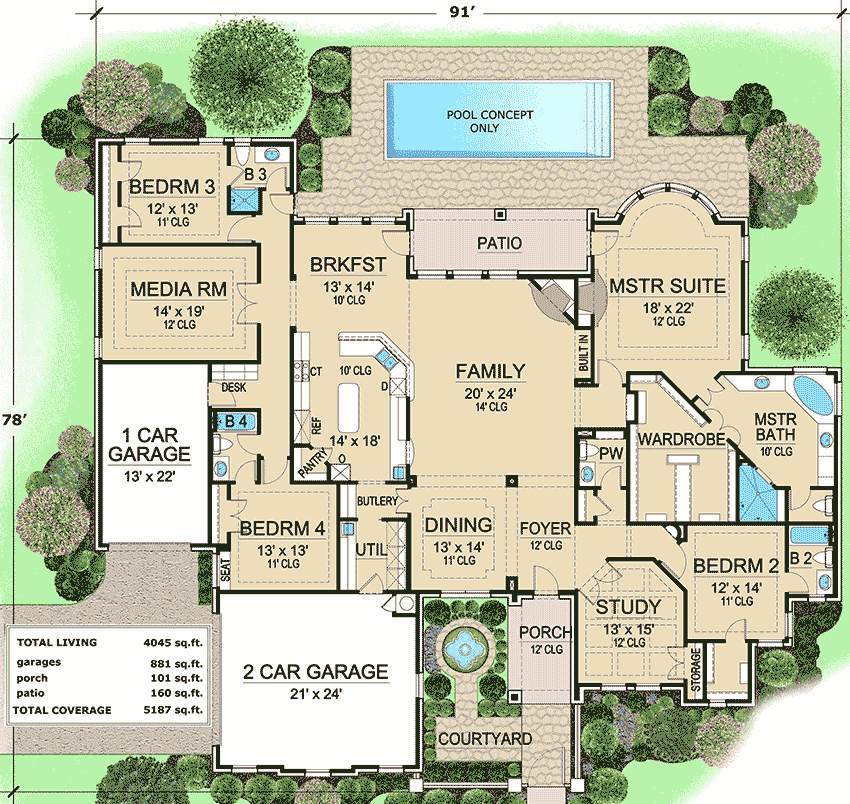 French Country Estate with Courtyard 36180TX Architectural Designs