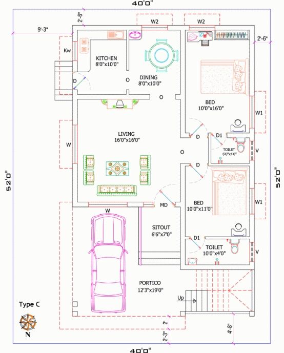 Vastu 1200 Sq Ft House Plan Indian Design