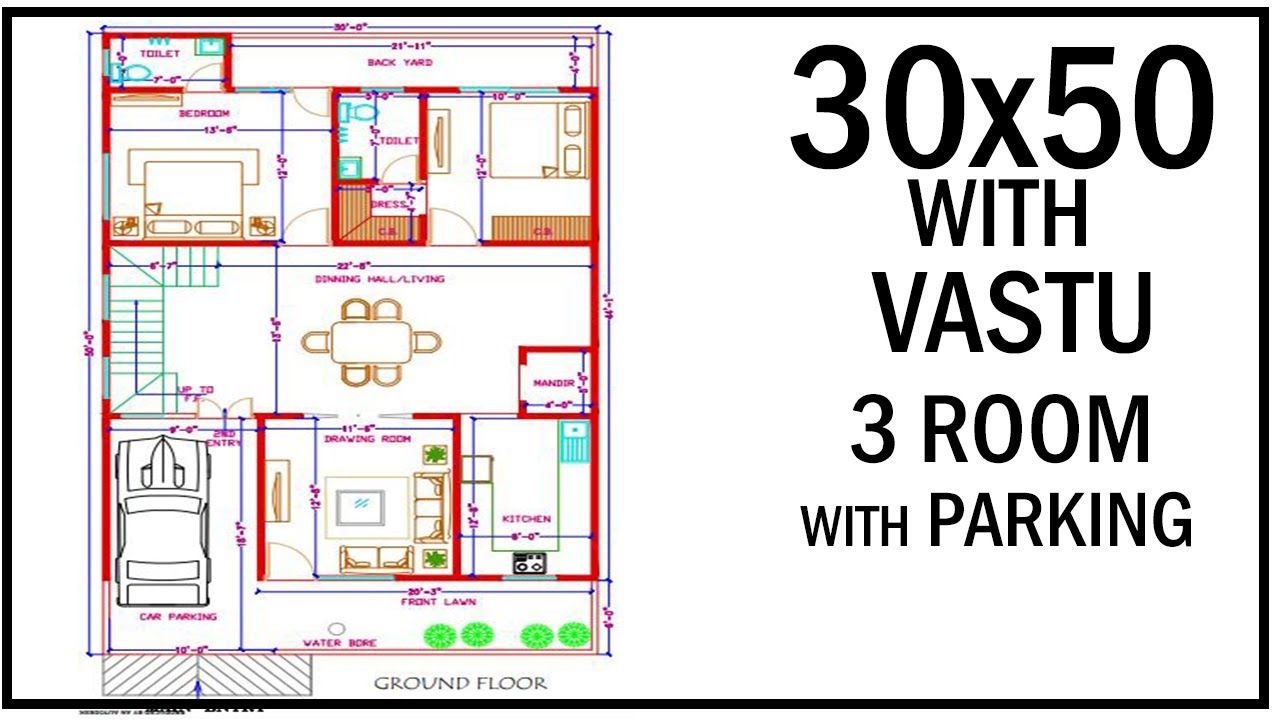 30'0"x50'0" House Map South Facing House plan With Vastu Gopal