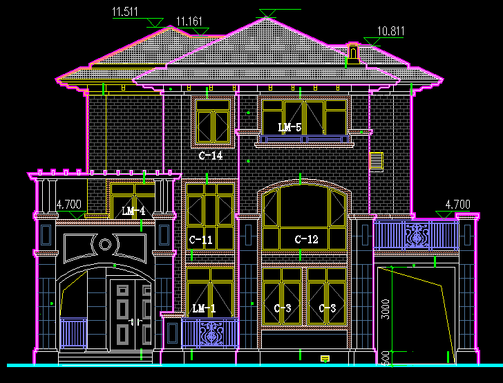 Villa cad block elevation, Green house building dwg drawing autocad
