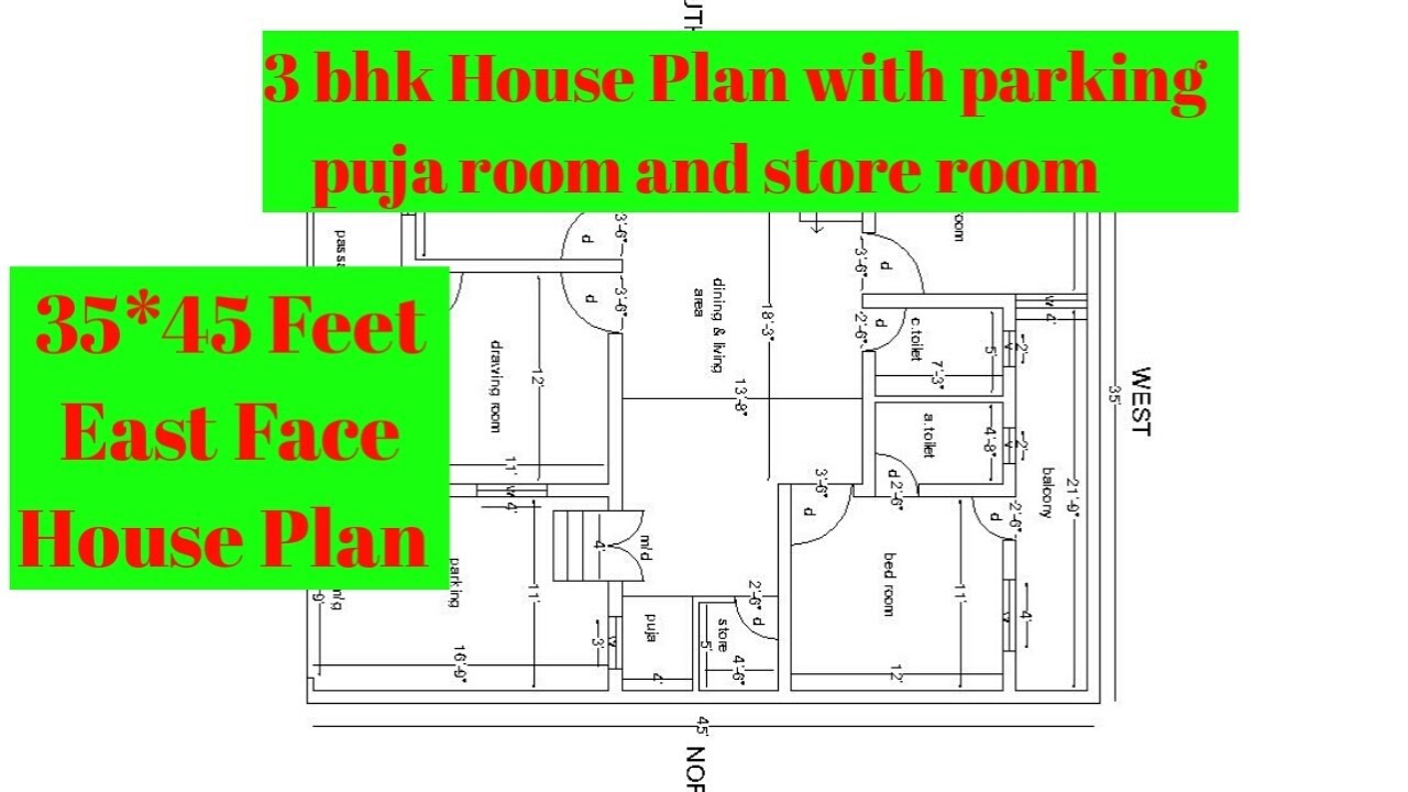 35x45 feet east facing house plan 3 bhk east facing house plan with