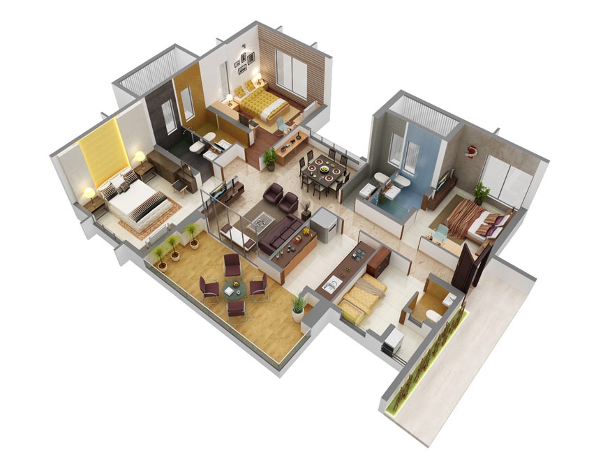 50 Three “3” Bedroom Apartment/House Plans Architecture & Design
