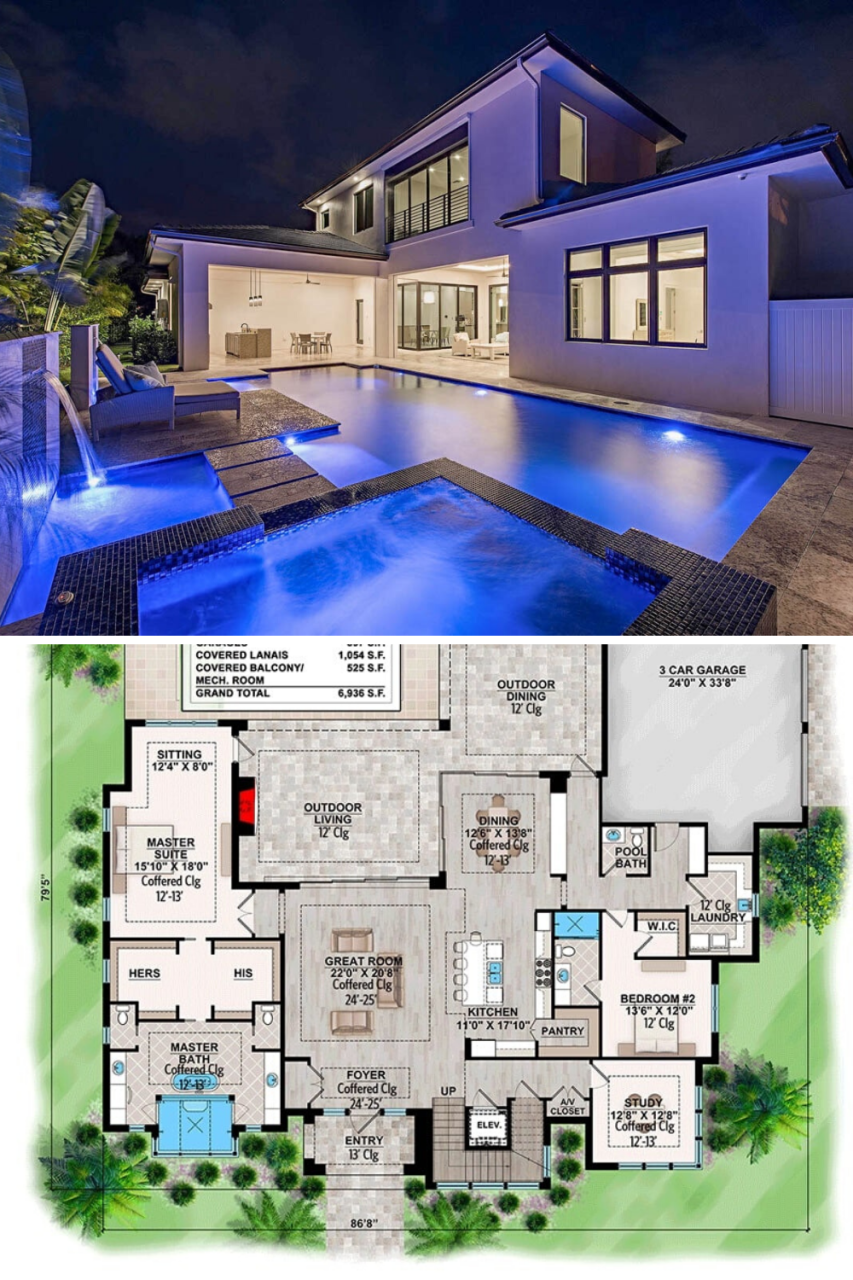 4Bedroom TwoStory Contemporary Home (Floor Plan) Modern house floor