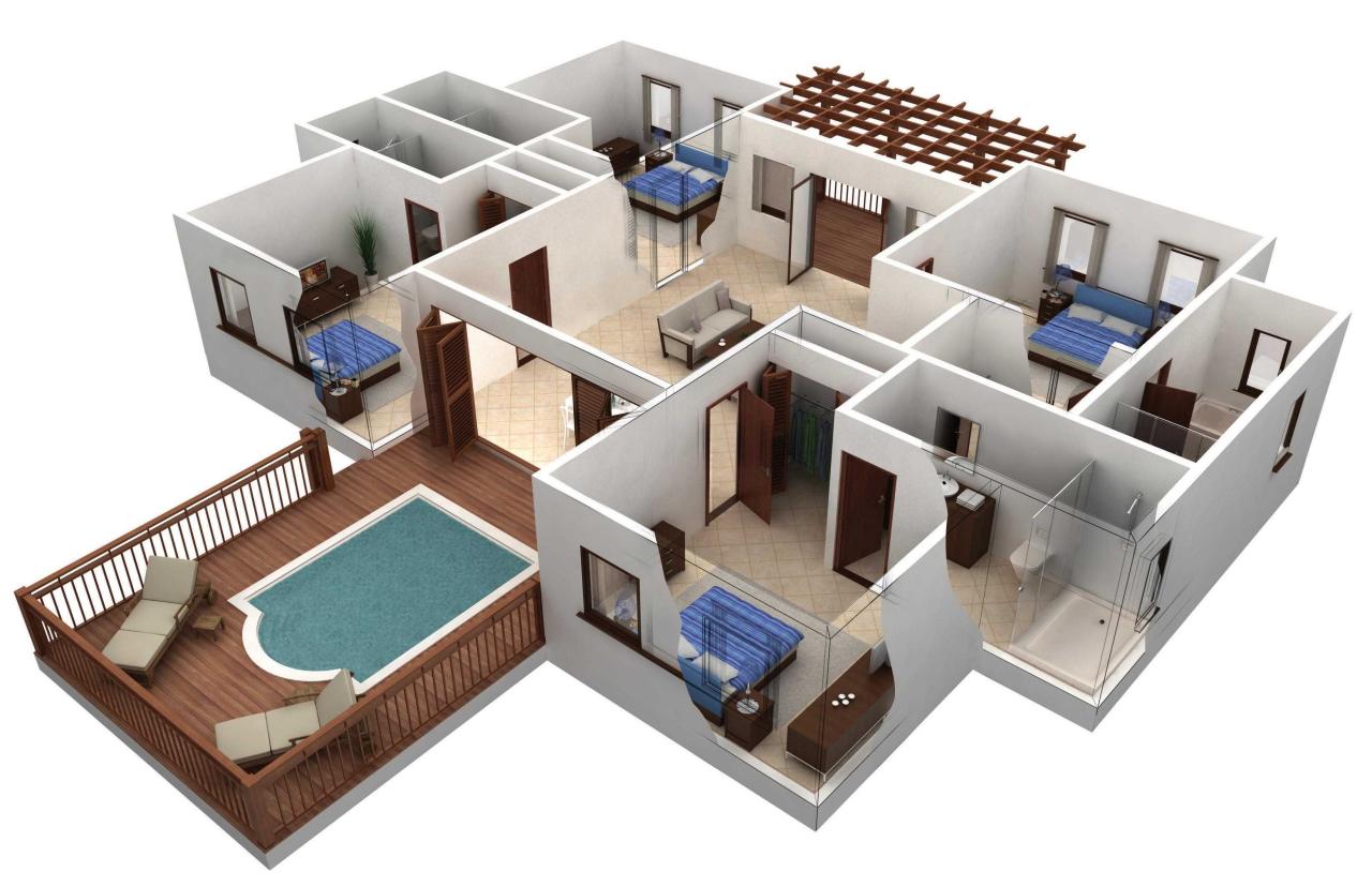 4 bedroom simple design 3d house plans, Building plans house, House