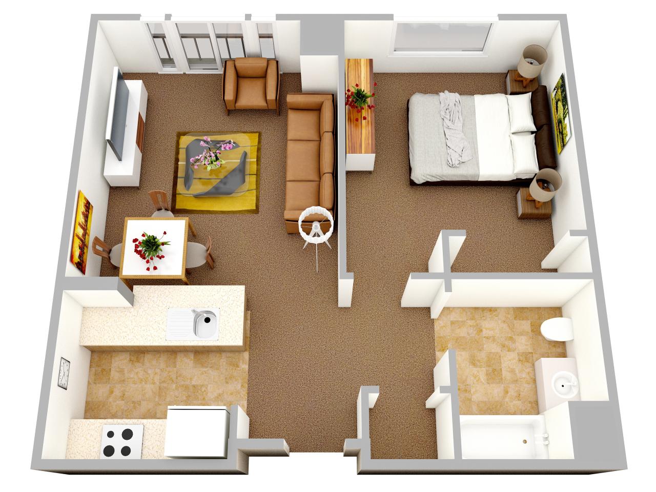 50 One “1” Bedroom Apartment/House Plans Architecture & Design