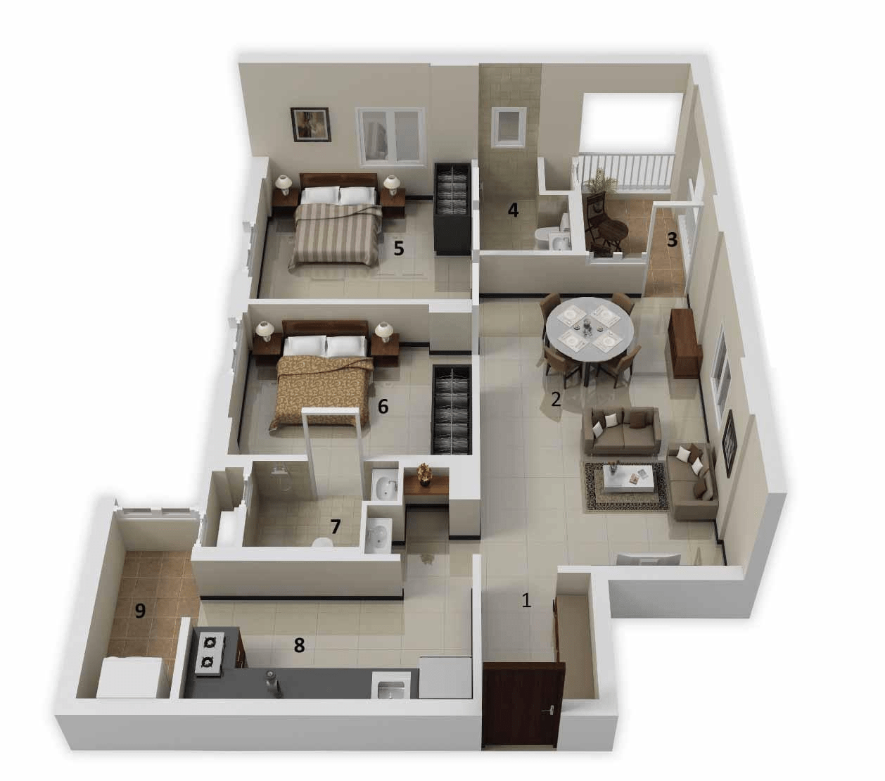 25 More 2 Bedroom 3D Floor Plans