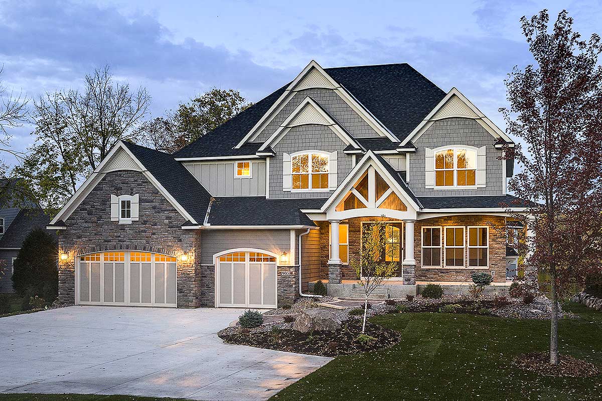 Modern Storybook Craftsman House Plan with 2Story Great Room 73377HS